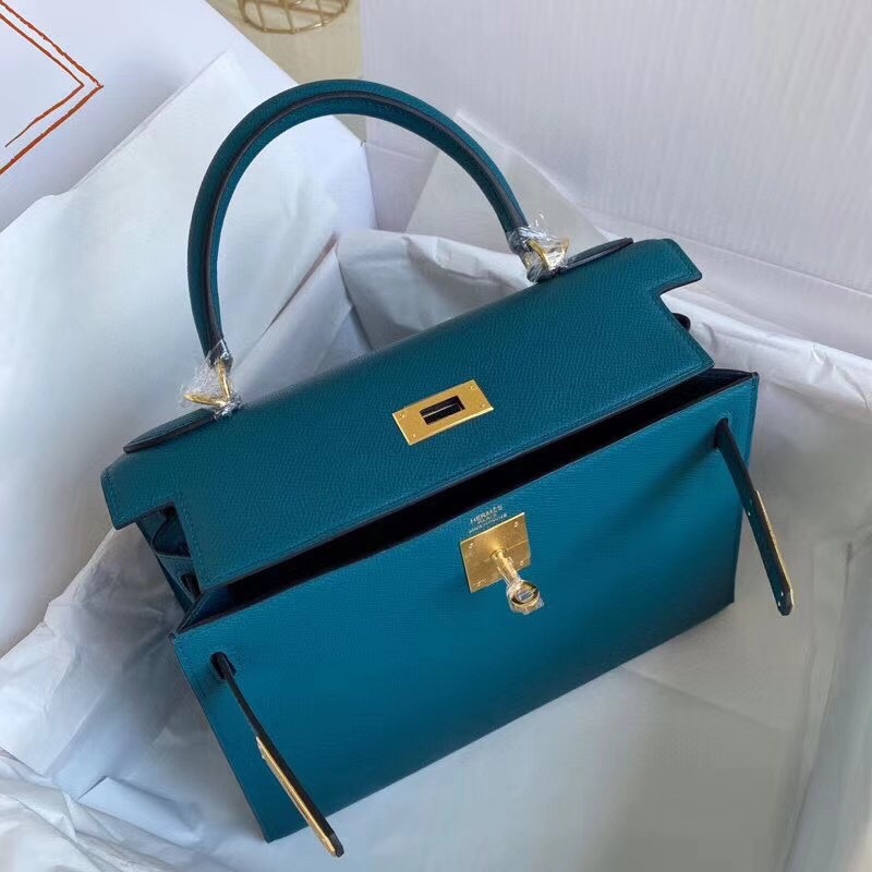 Hermes Kelly 28cm Handbag Shoulder Bag in Blue Paon Epsom Leather